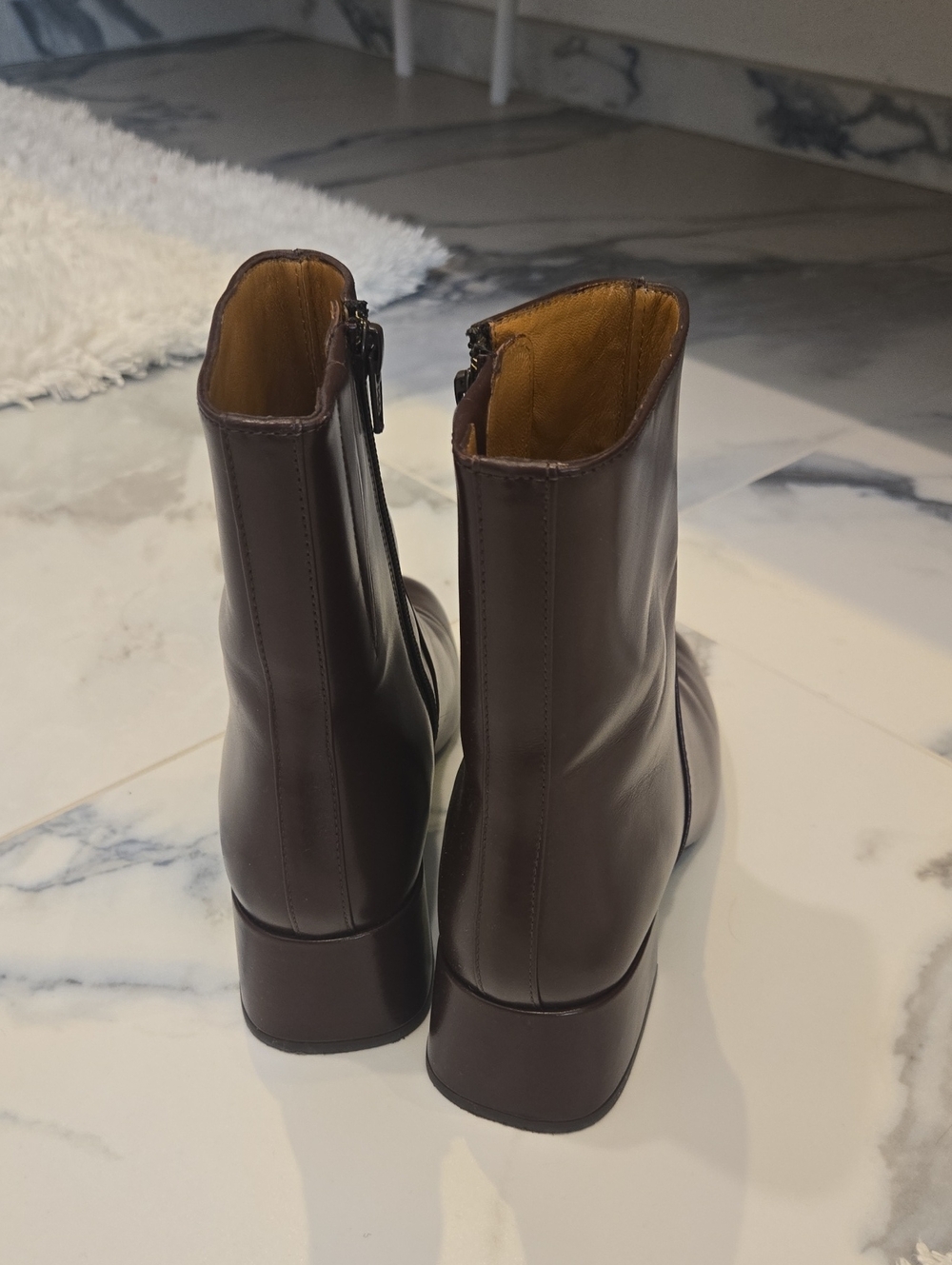 Sezane Paulette Women's Brown Leather Block Heel Ankle Boots, Size 7, GUC, Chic - Picture 6 of 9